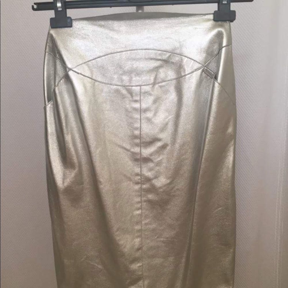 Chanel Lambskin silver leather skirt